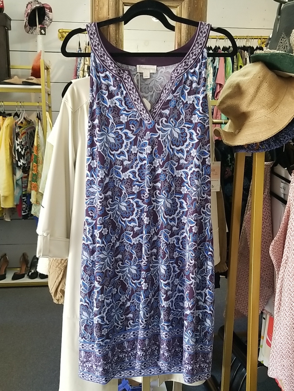 Magnolia Floral Print Sleeveless Dress in Purple and Blue